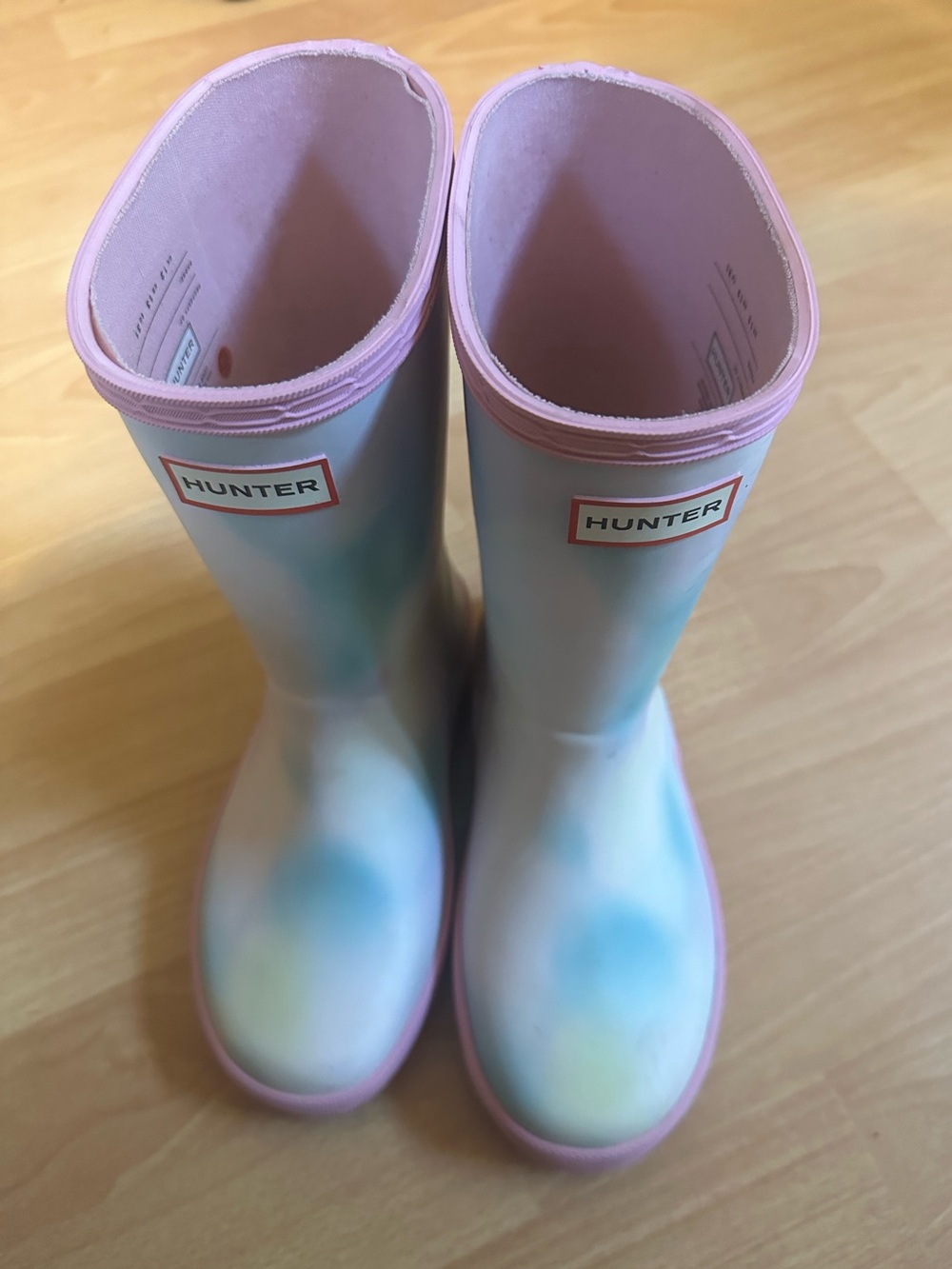 Hunter Kids Pastel Tie-Dye Rain Boots in Pink Trim